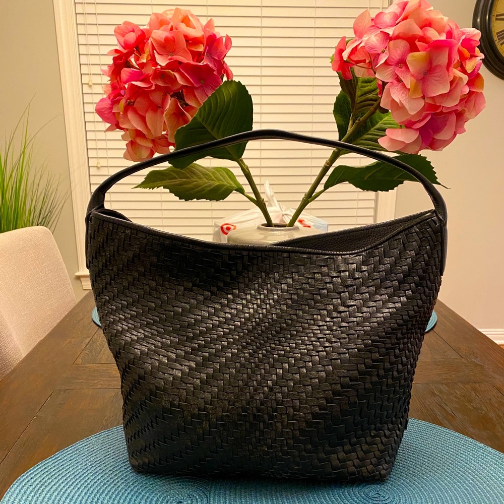Cole Haan black woven hobo handbag